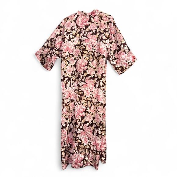 Floral Rose Brown Satiny Vintage Robe Kimono size Small - Picture 3 of 9